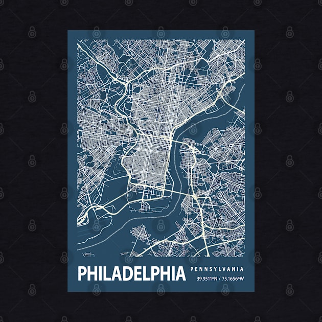 Philadelphia Blueprint Street Map, Philadelphia Colour Map Prints by tienstencil